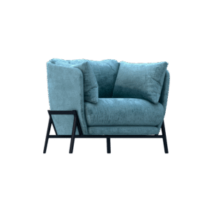 Blue armchair with iron legs