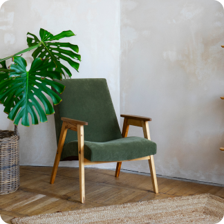 Scandinavian green chair with wooden legs 60x100 cm