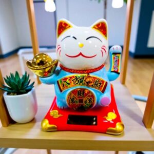 Gato De La Suerte Solar Maneki Neko Fortuna y Prosperidad