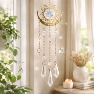 Atrapasol Místico Sol Y Luna Cristal Prisma Decoración 41cm