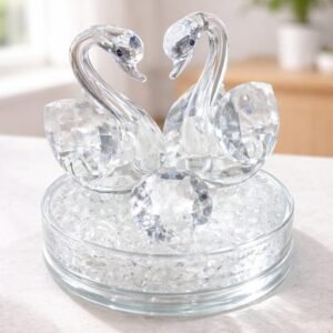 Pareja de Cisnes de Cristal Decorativo Símbolo de Amor y Unión Con Luz Interior