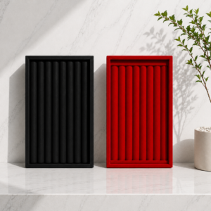 exhibidor organizador de anillos terciopelo premium negro y rojo