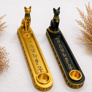 porta incienso egipcio bastet gato sagrado negro y dorado