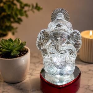 ganesha de cristal con base iluminada de 12 cm
