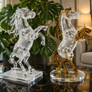 caballos de cristal feng shui decoración de prosperidad de 12 cm