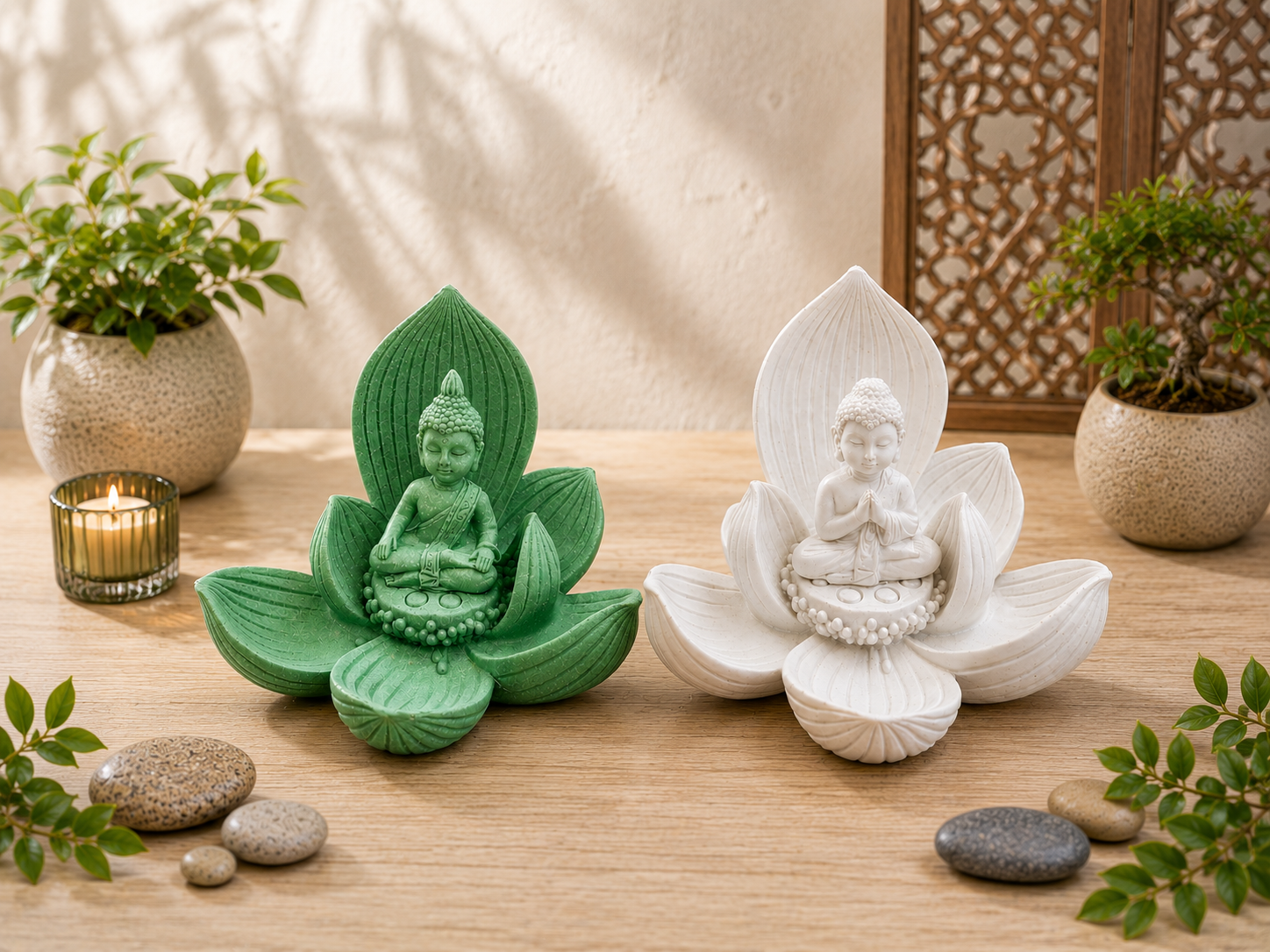 budas flor de loto decorativos verde y blanco budas flor de loto decorativos verde y blanco